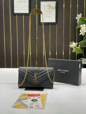 YSL clutch_cum_chain_sling_bag_with_box(8137-black-gold)