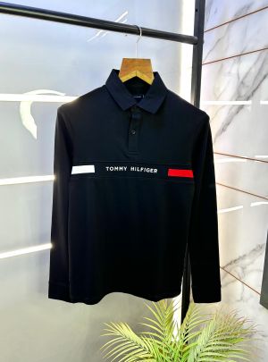 Tommy_Hilfiger Black Polo Neck Full Sleeves Premium Collar T-shirt F2787-BL