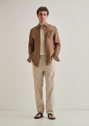 Zar a Cream Stripes Premium Classic Linen Pant
