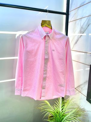 Lacost e Pink Oxford Lycra Premium Checks Shirts F2706-PI