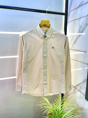 Lacost e Beige Oxford Lycra Premium Checks Shirts F2706-BE