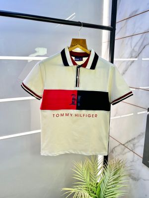 Tommy_Hilfiger Off-White Polo Premium Collar Neck T-shirt F2581-OF