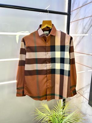Burberr y Brown Premium Checks Shirt With Brand Box Packing and carry bag F2853-BR