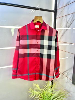 Burberr y Red Premium Checks Shirt With Brand Box Packing and carry bag F2853-RE