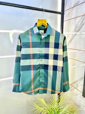 Burberr y Green Premium Checks Shirt With Brand Box Packing and carry bag F2853-GR