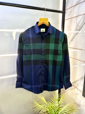 Burberr y Navy Premium Checks Shirt With Brand Box Packing and carry bag F2853-NY
