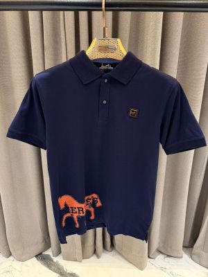 Hermes Chest Logo Polo T-shirt Navy Blue 