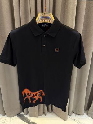 Hermes Chest Logo Polo T-shirt Black