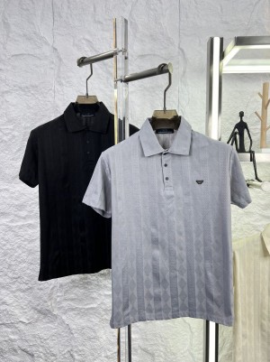 Emporio Arman_i Chest Logo Imported Knitted Polos Grey