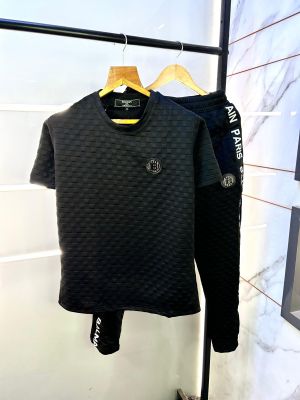 Balmai n Paris Black Imported Embossed Print Premium Track Suit Brand Carry Bag Packing F2942-BL