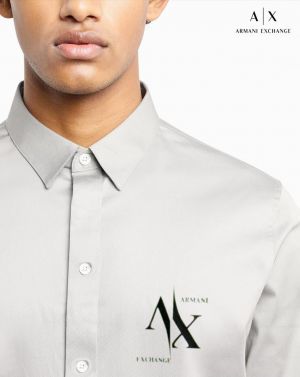 Arman i Exchange Grey Premium Emboss Logo 100% Giza Cotton Fabric Shirt With custom Branded Button Tagging And Brand Packing 2963