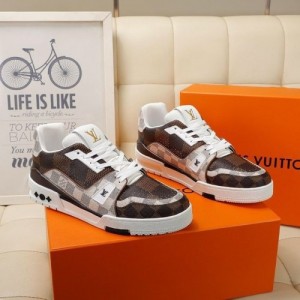 Loui ss vuitto n lv trainer sneaker checkered brown with full kit As3
