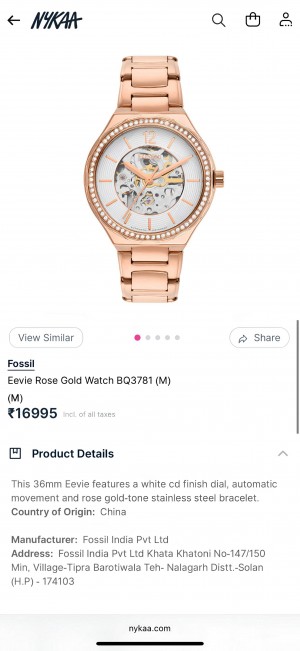 foss eevie automatic bq3781 Dial Size 34mm