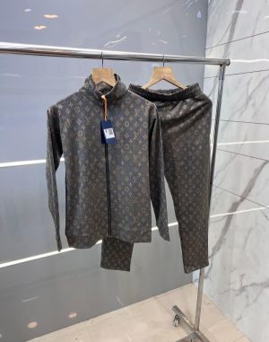 Louis Vuitto n Gold Premium Monogram Printed Imported Jacquard Fabric Tracksuit (1648)