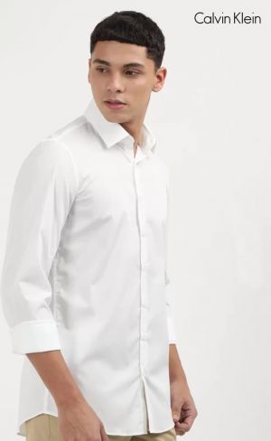 Calvin Klei n White Imported Premium Shirt Cotton Lycra With Embroidered Logo and custom Branded Button Tagging And Brand Poly Bag 2970
