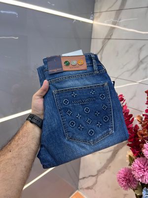 Louis Vuitto n Blue Shade Premium Imported Stretchable Lycra Fabric Boot Cut Denim with Emboss Design 2945