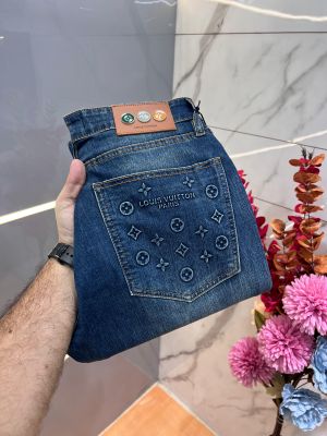 Louis Vuitto n Green Shade Premium Imported Stretchable Lycra Fabric Boot Cut Denim with Emboss Design 2946