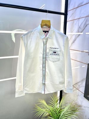 Tommy_Hilfiger White Oxford Lycra Printed Premium Shirts F2822-WH