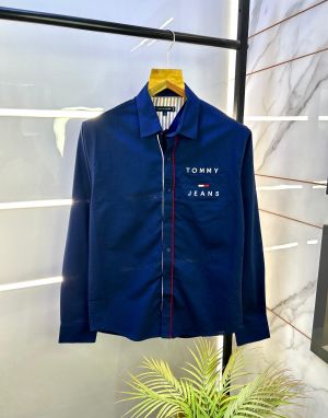 Tommy_Hilfiger Navy Oxford Lycra Printed Premium Shirts F2822-NY