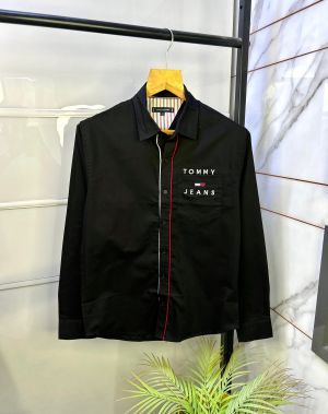 Tommy_Hilfiger Black Oxford Lycra Printed Premium Shirts F2822-BL