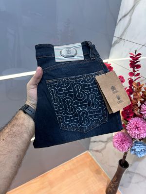 Burberr y Blue Shade Imported Lycra Slim Fit Ankle Lenght Denim with Embroidered Logo 3011