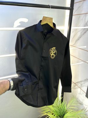Arman_i Exchange Snake Logo Print Black Premium Shirt With Brand Box Packing And Carry Bag F2602-BL