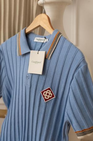 Casablanca Sky Blue Embroidery Logo Imported Knitted Polo T-Shirt