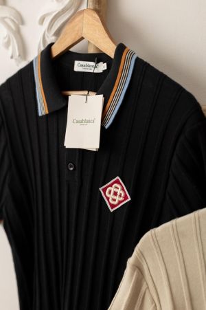 Casablanca Black Embroidery Logo Imported Knitted Polo T-Shirt