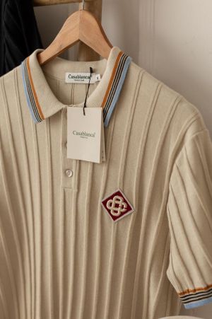 Casablanca Cream Embroidery Logo Imported Knitted Polo T-Shirt
