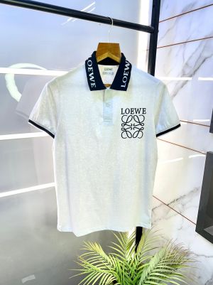 Loewe Logo White Premium Back Printed Collar Neck Polo T-shirt F2802-WH