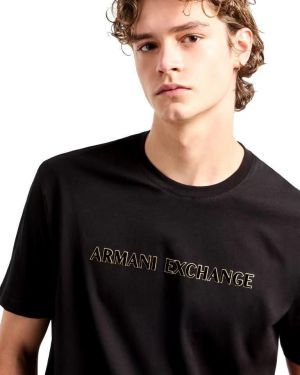 Arman i Exchange Black Premium Imported 240 GSM Interlock Fabric Round Neck Printed Logo Tshirt 3024
