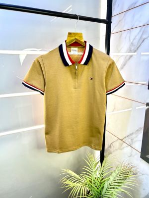 Tommy_Hilfiger Brown Zipper Polo Premium Collar Neck T-shirt F2820-BR