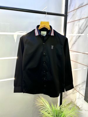 Burberr y Black Embroidery Logo Premium Shirt With Brand Box Packing and carry bag F2816-BL