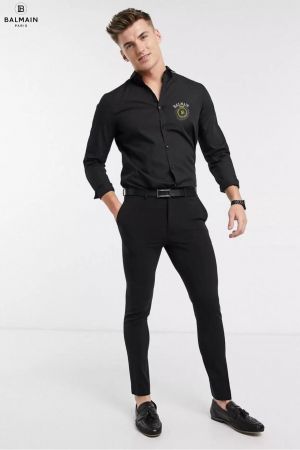 Balmai n Paris Black Premium Imported Embroidered Logo Shirt with Brand Box and Carry Bag 2830