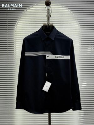 Balmai n Paris Navy Premium Imported Emboss Logo Shirt with Brand Box and Carry Bag 2975