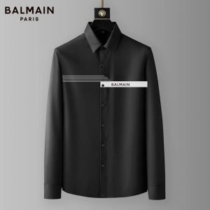 Balmai n Paris Black Premium Imported Emboss Logo Shirt with Brand Box and Carry Bag 2976