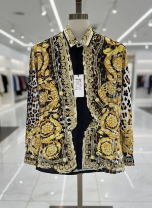 VERSACEE BOROCCO SHIRT IMPORTED HALF SLEEVES GOLD WHITE