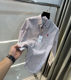 AMI PARIS MAROON WHITE PREMIUM FRONT LOGO SHIRT
