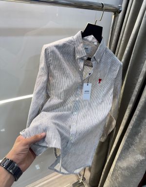 AMI PARIS BROWN WHITE PREMIUM FRONT LOGO SHIRT