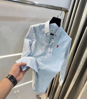 AMI PARIS BLUE WHITE PREMIUM FRONT LOGO SHIRT