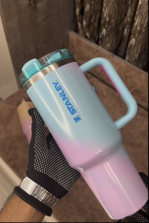 Stanley x Dual Glossy Glitter Gradient Tumbler Flowstate Quencher 40 oz Sea Green Pink