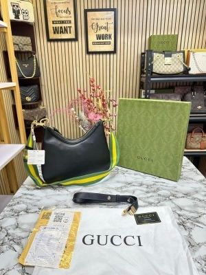 GUCC_I ATTACHE LEATHER LARGE SHOULDER BAG WITH BOX AND DUST BAG (BLACK) (S18)