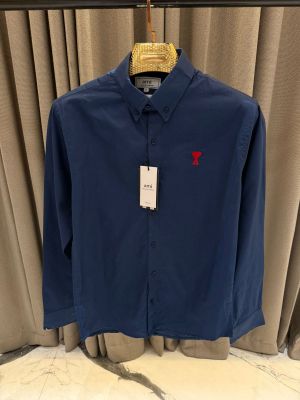AMI PARIS SEMI LINEN SHIRT BLUE