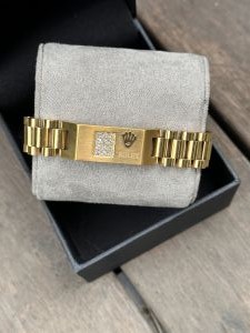 Rolex_Crown_Classic_Matt_Dimond_Gold_Mens_Bracelet_With_Original_Brand_Pouch
