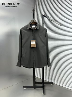 Burberr_y Chest Logo Full Sleeves Shirt Grey