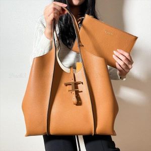 Tods T Timeless Premium Quality Leather Bag With Extra Pouch & OG Magnetic Box With Dust Bag (Tan - 446)
