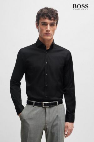 Hugo Bos s Black Premium 4way Stretchable Japanes Lycra Fabric Wrinkle Free Shirt 2444