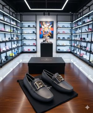 . leather luxury loafer grey