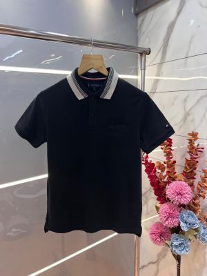 Tommy Hilfige R Black Premium Cotton Pique fabric Polo Tshirt with Collar Design and Embroidered Logo 3077