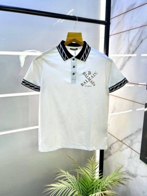 Balmai n Paris Logo Imported White Collar Neck Premium T shirt F2831 WH